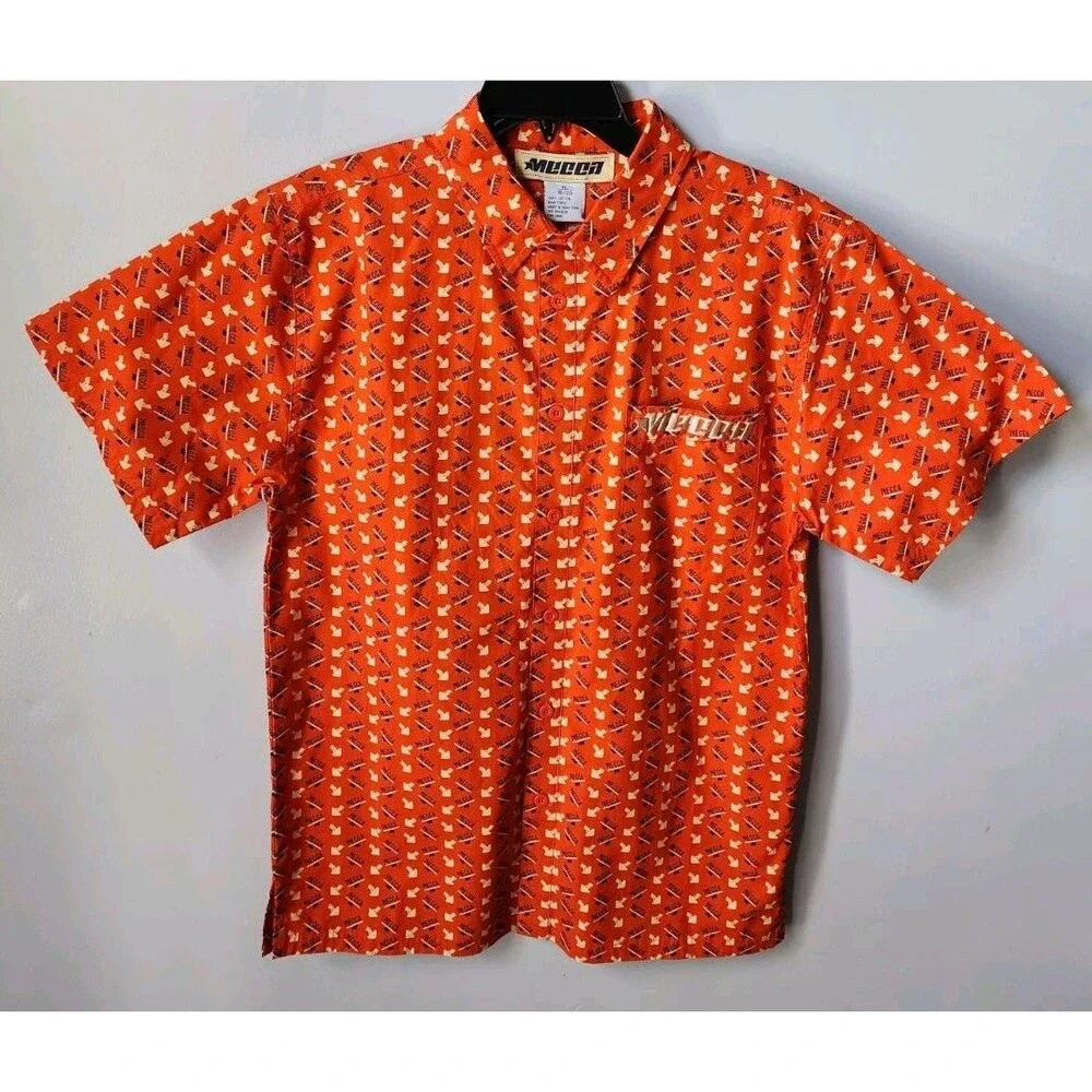 VTG Nwt Mecca Shirt Boys XL 18/20 Spellout Orange Short Sleeve Button Up Hip Hop